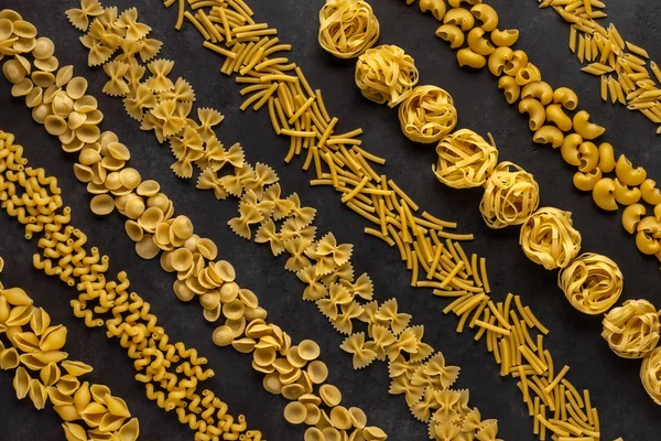 Different Types Pasta Black Background — Stock Photo, Image
