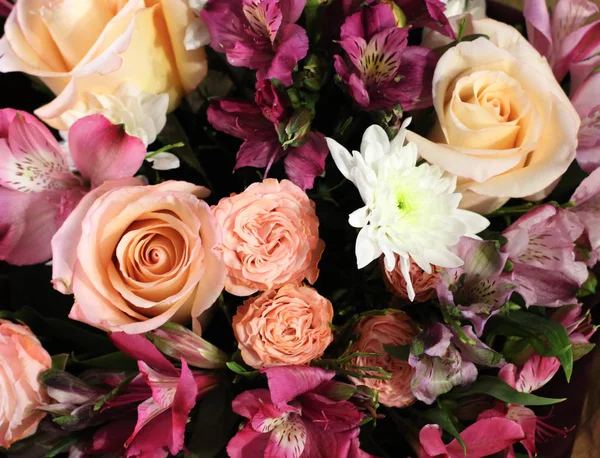 delicate flowers in pink and purple