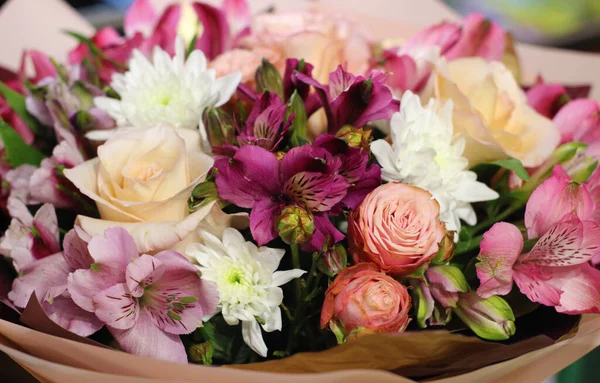 delicate flowers in pink and purple