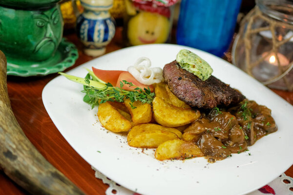 Beef dish in a restaurant