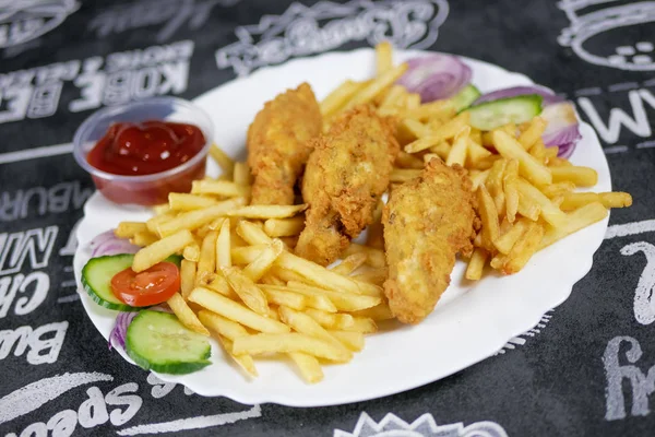 close-up view of delicious chicken dish on restaurant table