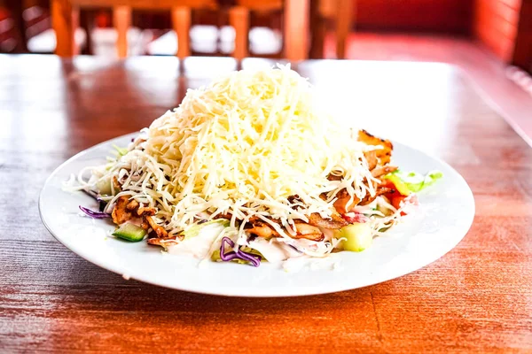 close-up view of delicious greek dish Gyros in restaurant