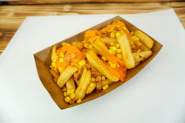 Close View Tasty French Fries Restaurant Table — Stock Photo, Image