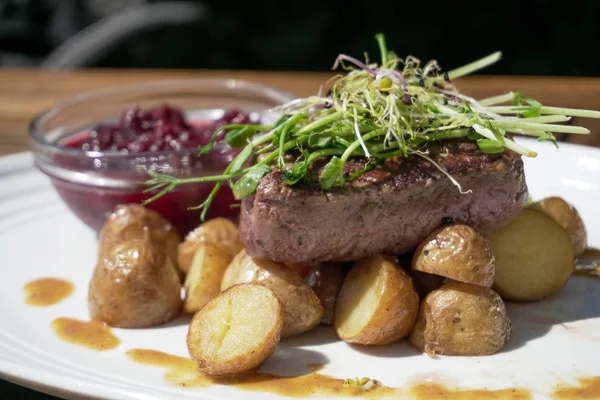 Steak on a restaurant table