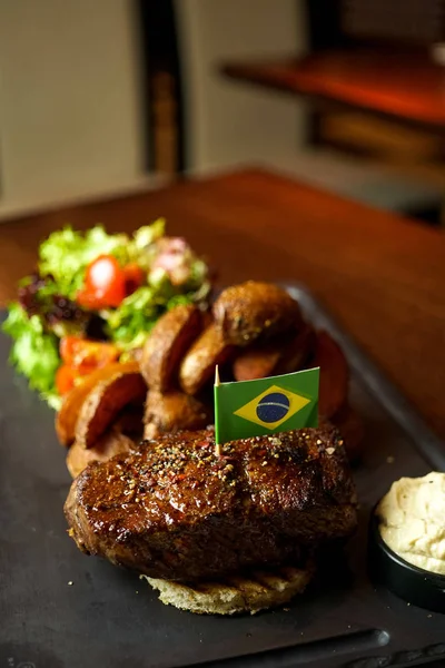 Steak on a restaurant table