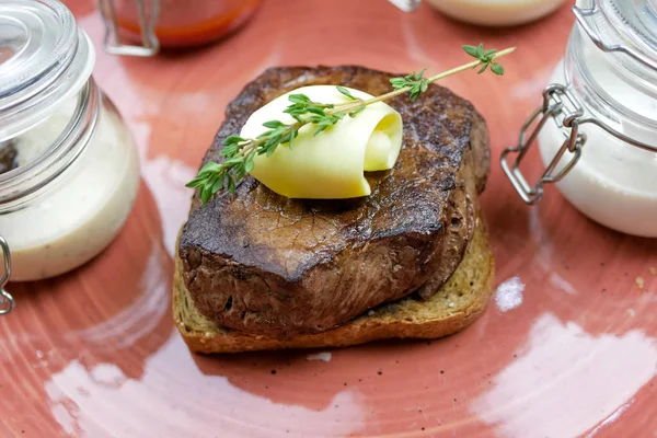 Steak on a restaurant table