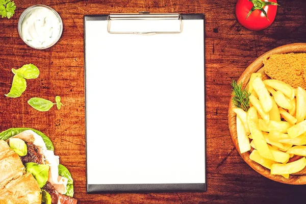 Blank fast food menu on a restaurant table