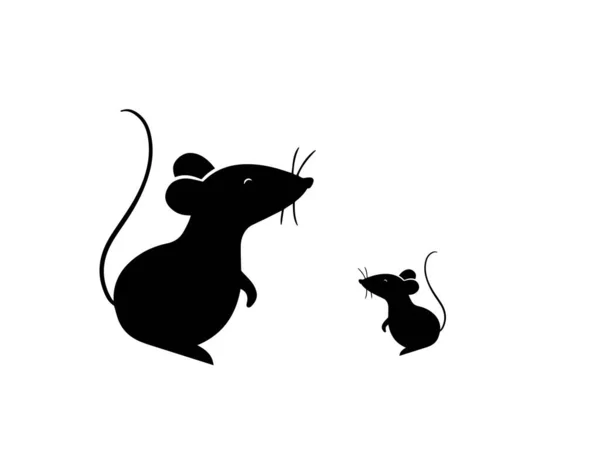 Silhouette Cucciolo Con Mouse Sfondo Bianco — Foto Stock