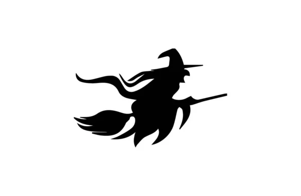 Σιλουέτα Μιας Ιπτάμενης Μάγισσας Σκουπόξυλο Της Λευκό Φόντο — Φωτογραφία Αρχείου
