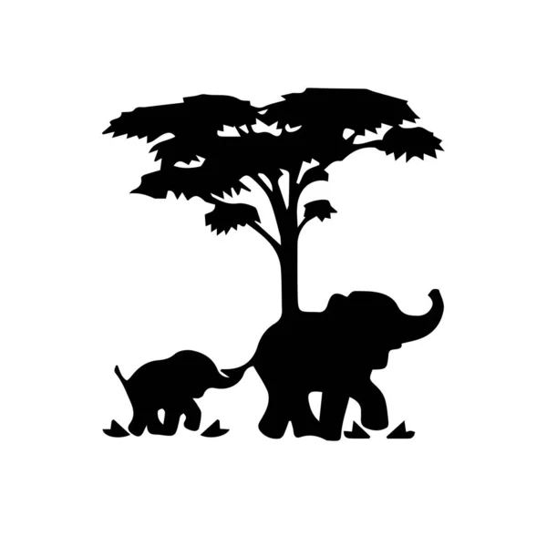 Silhuett Elefant Och Träd Vit Bakgrund — Stockfoto