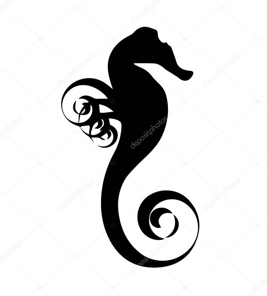 Silhouette of sea horse on white background