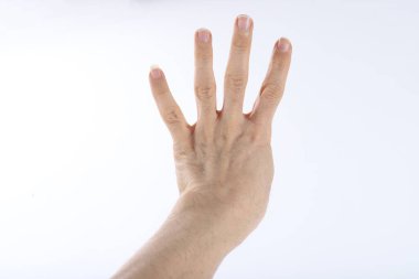 Beyaz arkaplanda sıfırdan beşe kadar sayan erkek eller izole edildi