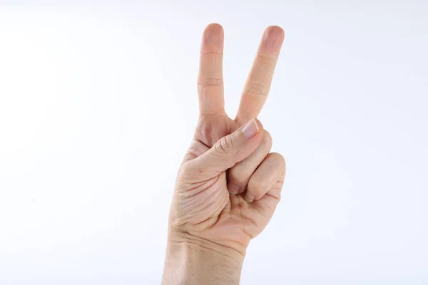Mužské Ruce Počítání Nuly Pěti Izolovaných Bílém Pozadí — Stock fotografie