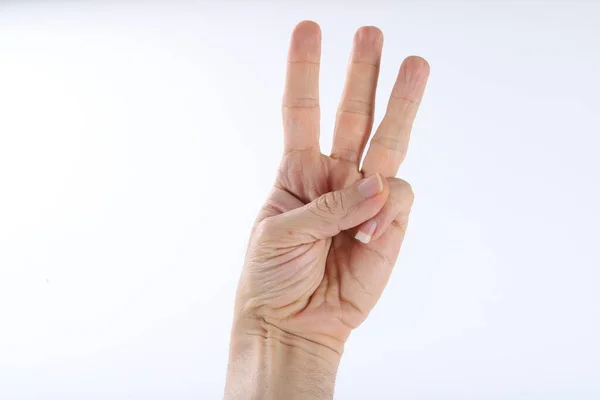 Mužské Ruce Počítání Nuly Pěti Izolovaných Bílém Pozadí — Stock fotografie