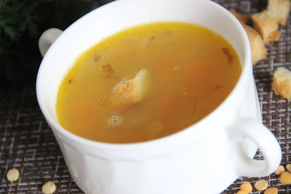 Sopa Guisante Una Taza Blanca Con Asas Sopa Guisantes Secos —  Fotos de Stock