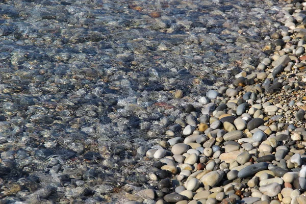 Kieselgrund Des Meeres Mit Klarem Wasser Felsiger Boden Kieselsteine Auf — Stockfoto