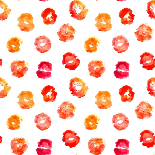 水彩画手在白色背景的无缝图案上涂上孤立的红与橙之吻. — 图库照片