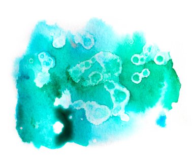 Parlak renkli canlı el boyalı izole edilmiş suluboya lekesi beyaz arkaplanda sıçrıyor