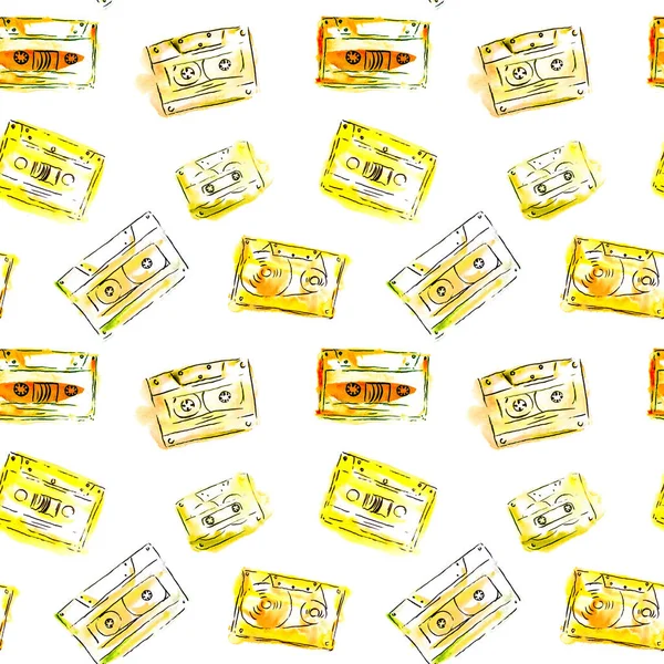 Seamless decorative audio cassette tape pattern background illustration — 스톡 사진