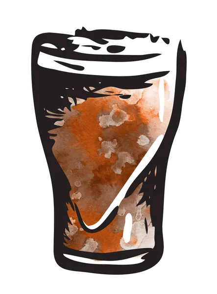 Tinta dibujada a mano estilo gráfico acuarela ilustración: vaso de cerveza. Oktoberfest, San Patricio o borrador de cerveza artesanal evento cartel del festival, banner ir pegatinas, bar bar restaurante menú . — Foto de Stock