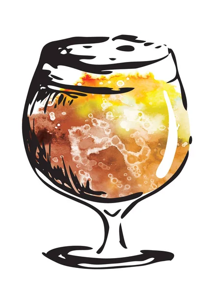 Tinta dibujada a mano estilo gráfico acuarela ilustración: vaso de cerveza. Oktoberfest, San Patricio o borrador de cerveza artesanal evento cartel del festival, banner ir pegatinas, bar bar restaurante menú . — Foto de Stock