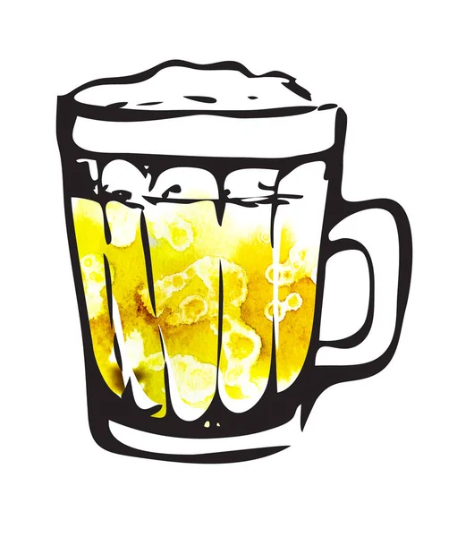 Ilustrasi cat air bergaya tinta buatan tangan: gelas bir. Oktoberfest, Saint Patrick atau kerajinan poster festival acara bir, stiker panji ir, menu restoran bar pub . — Stok Foto