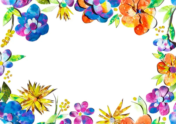 Καλοκαίρι Ευτυχισμένη Πολύχρωμο Ακουαρέλα Ζωγραφισμένα Χαρτί Κομμένα Λουλούδια Περίγραμμα Εικόνα — Φωτογραφία Αρχείου
