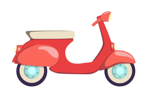 Talyan Tarzı Renkli Kırmızı Motosikletli Düz Motosiklet Çizimi Pizza Dağıtım — Stok Vektör