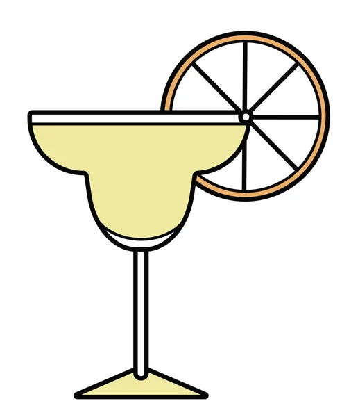 Renkli turuncu ve sarı stilize Margarita alkollü kokteyl logosu. Kart, poster, pankart veya restoran menüsü için plaj partisi etkinliği, web sitesi veya blog içki fişi.