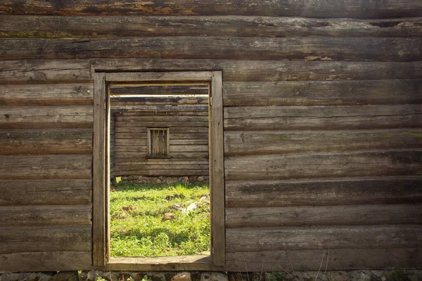 Stary Drewniany Deska Deska Ściana Drzwi Opuszczony Dom Remont Domu — Zdjęcie stockowe