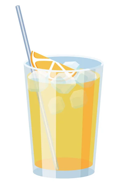 Jus Orange Froid Jaune Naturel Avec Paille Illustration Vectorielle Cocktail — Image vectorielle