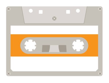 80 'lerin müzik kaset kaset nesne logosu beyaz arkaplan vektör illüstrasyonunda izole edilmiş retro hipster düz stili. Sosyal medya, çevrimiçi gösteriler, video podcastları ve çeviriler için.