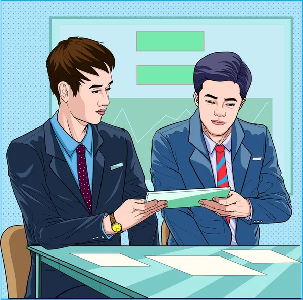 Business People Comment Meeting Illustration Vector Pop Art Comics Style — Vettoriale Stock