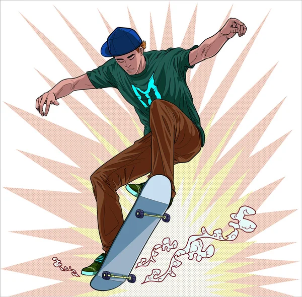 Hombres Jóvenes Skate Divertido Salto Altura Ilustración Vector Arte Pop — Vector de stock