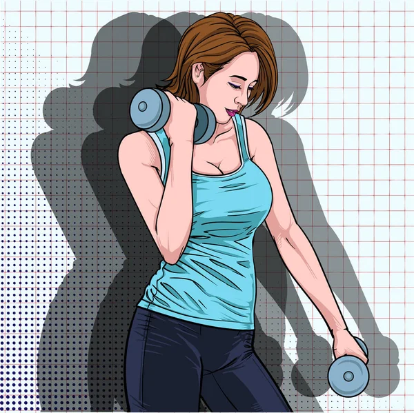 Beau Exercice Fille Soulevant Des Poids Amusant Heureux Illustration Vecteur — Image vectorielle