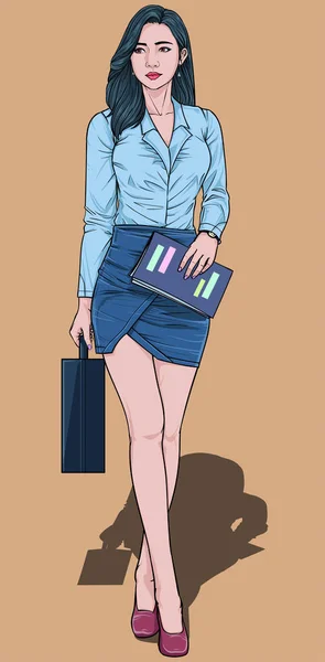 Woman Walking Office Illustration Vector Pop Art Comics Style Abstract — ストックベクタ