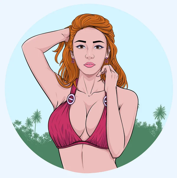 Mooie Vrouwen Dragen Zwemkleding Mode Sexy Poses Illustratie Vector Pop — Stockvector