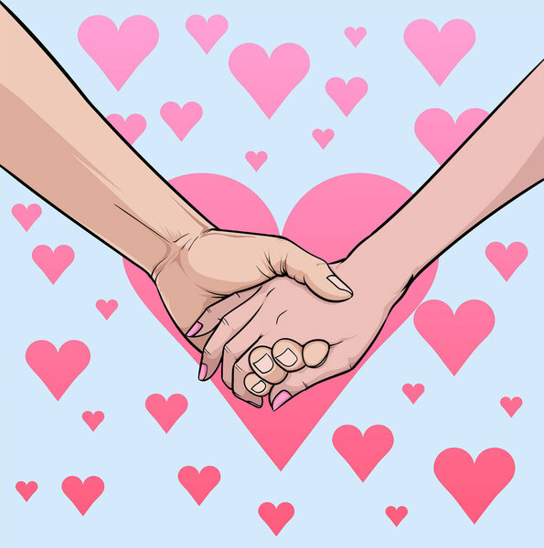 Lovely Male and female hands Shake hands to represent love Illustration vector On pop art comics style Abstract background