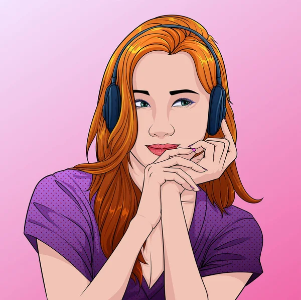 Mooie Vrouwen Luisteren Naar Muziek Van Hoofdtelefoon Illustratie Vector Pop — Stockvector