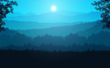 Doğal Orman Yeşil Ufuk Ağaçları Peyzaj Duvar Kağıdı Gün Doğumu ve Günbatımı Görüntü Vektör Tarzı Renkli Arkaplan