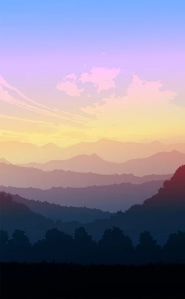 Bosque natural Selva horizonte árboles Paisaje fondo de pantalla Salida y puesta del sol Ilustración vector estilo Vista colorida fondo — Vector de stock