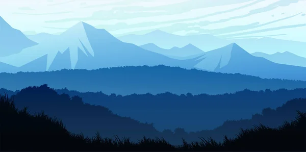 Natürliche Wald Bäume Berge Horizont Hügel Sonnenaufgang und Sonnenuntergang Landschaft Tapete Illustration Vektor Stil bunt Ansicht Hintergrund — Stockvektor