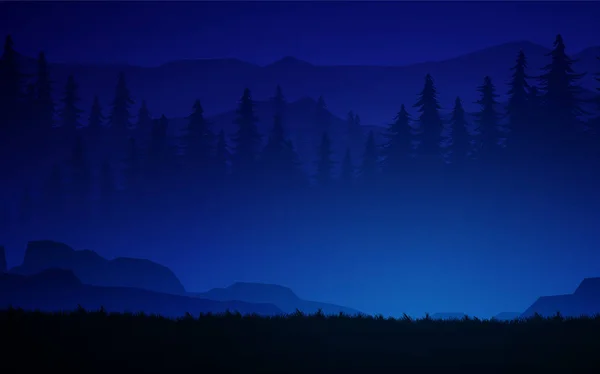 Natur skog Naturlig tallskog berg horisont Landskap tapeter Soluppgång och solnedgång Illustration vektor stil färgglada vy bakgrund — Stock vektor