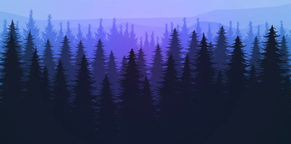 Nature forêt Pin naturel forêt montagnes horizon Paysage fond d'écran Montagnes lac paysage silhouette arbre ciel Lever et coucher du soleil Illustration style vectoriel fond d'écran coloré — Image vectorielle