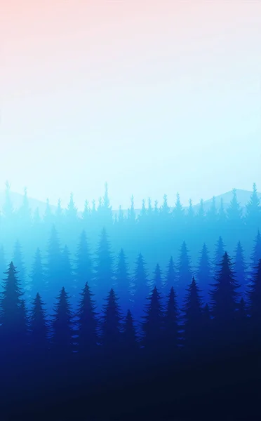 Nature forêt Pin naturel forêt montagnes horizon Paysage fond d'écran Montagnes lac paysage silhouette arbre ciel Lever et coucher du soleil Illustration style vectoriel fond d'écran coloré — Image vectorielle