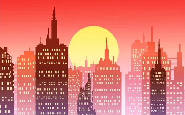 Downtown City Wallpaper Morning Evening Landscape Wallpaper Illustration Vector Style — Stock Vector