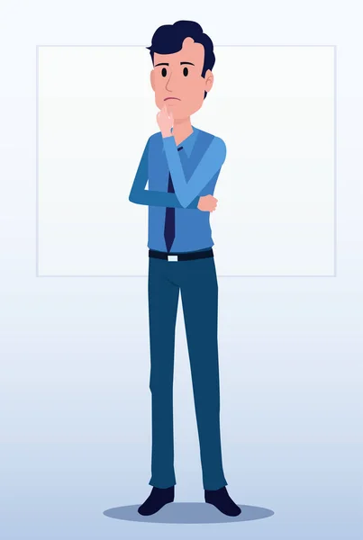 ビジネスマンオフィスの漫画のキャラクター 立っている人 朝の会議でビジネスの人 ディスカッションやトークのイラストベクトル ボードの背景 — ストックベクタ