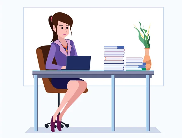 Business woman Office cartoon characters. People sit and work at morning. Illustration vector, Board background.