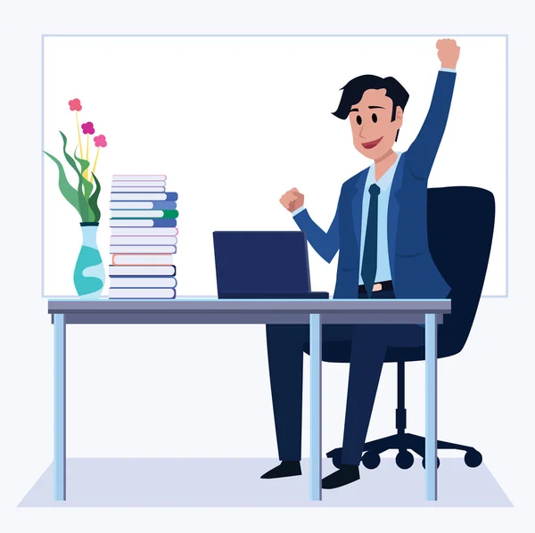 Business Men Office Cartoon Characters People Sit Work Morning Illustration — Stock Vector