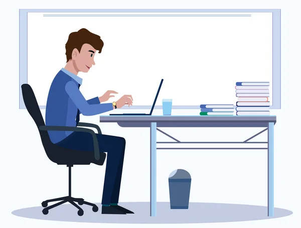 Geschäftsleute Bürozeichentrickfiguren Morgens Sitzen Die Leute Und Arbeiten Illustrationsvektor Hintergrund — Stockvektor
